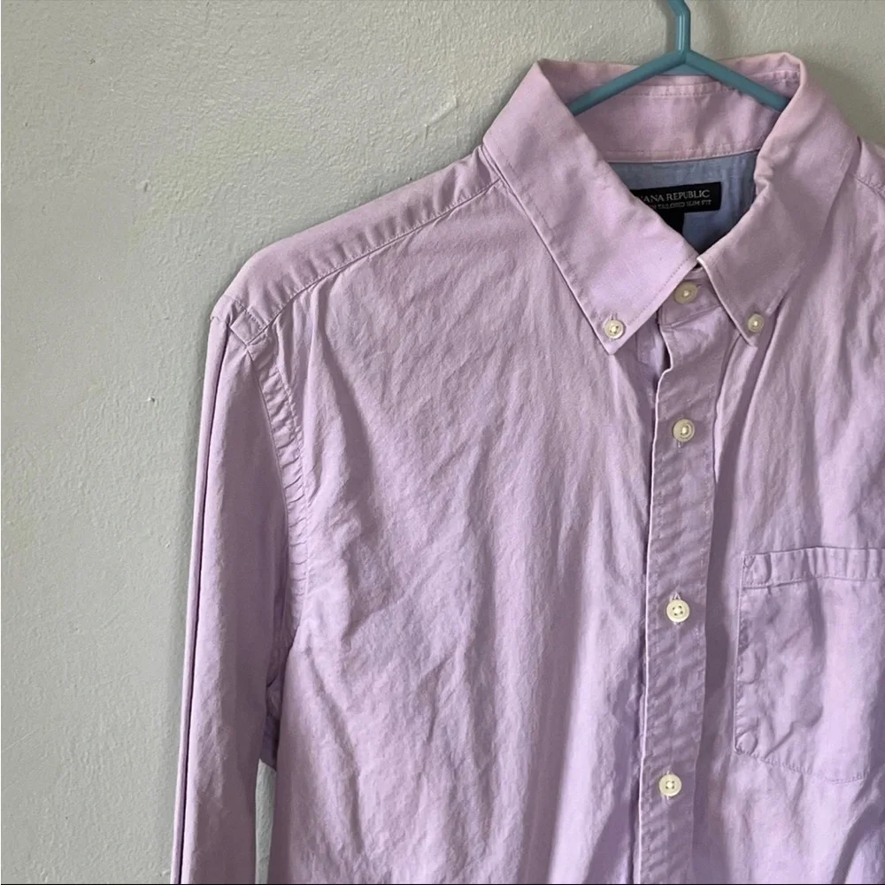 Banana Republic Slim Fit Button Down Plaid Shirt. Purple. Set of 2. Medium - Picture 3 of 3